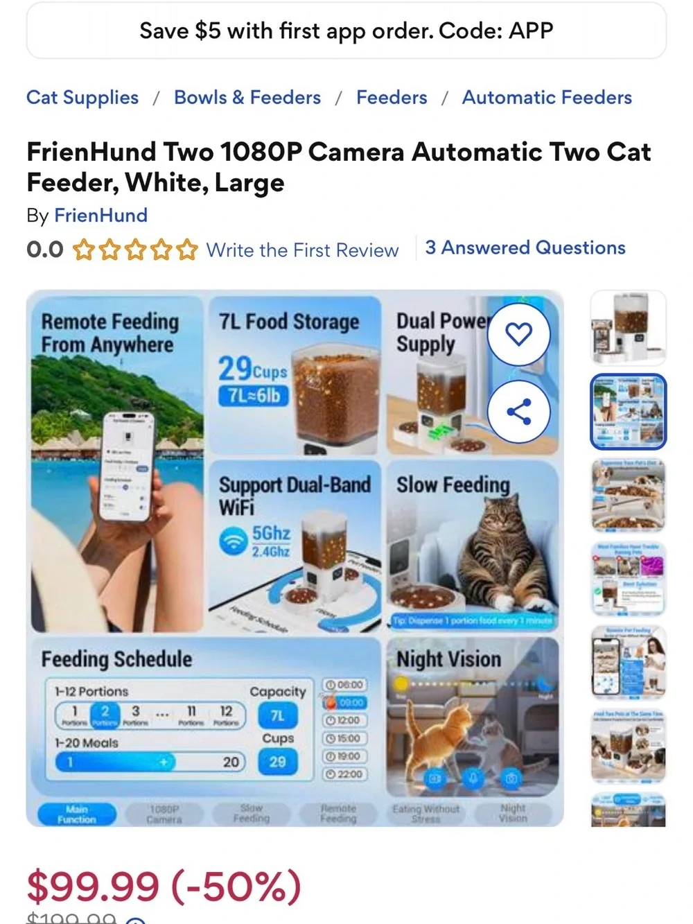 Smart feeder with 2 bowls and 2 cameras 1080P Automatic Cat Feeder - Large